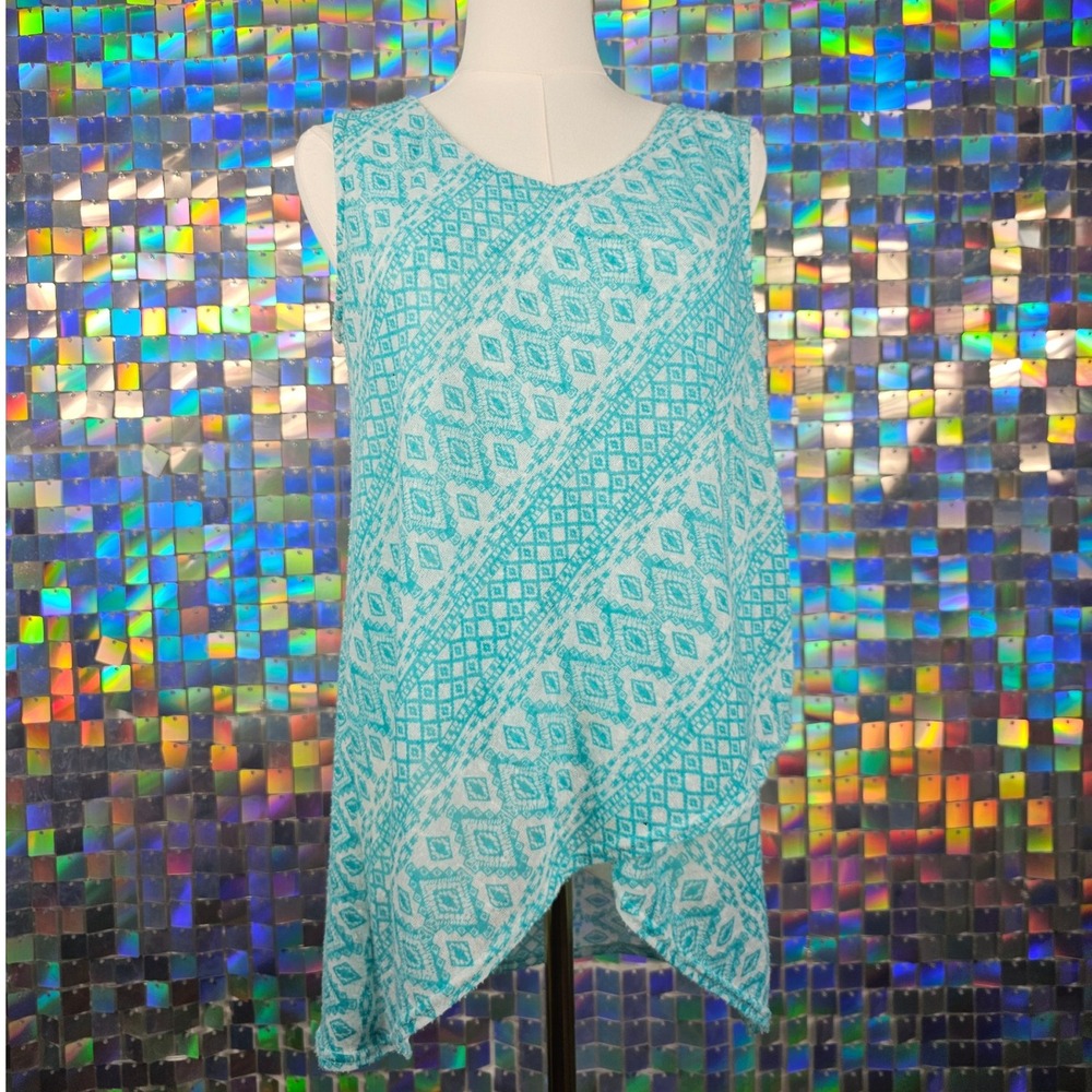Peck & Peck Turquoise Geometric Print‎ Sleeveless Tunic Top
